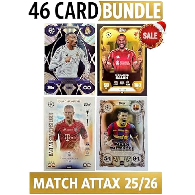 rayihni SUPER RARE 46-CARD BUNDLE: MBAPPE, SALAH, SCHWEINSTEIGER, VILLA +42 BONUS CARDS  MATCH ATTAX 2025/2026 (25/26)  FOOTBALL TRADING CARDS - Image 1